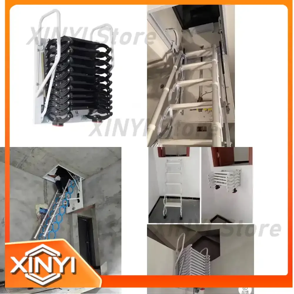 Aluminum Alloy Single Step Extension Scissor Ladder Wire Rope Sling for Loft Attic Restaurant Storage Space Multi Purpose