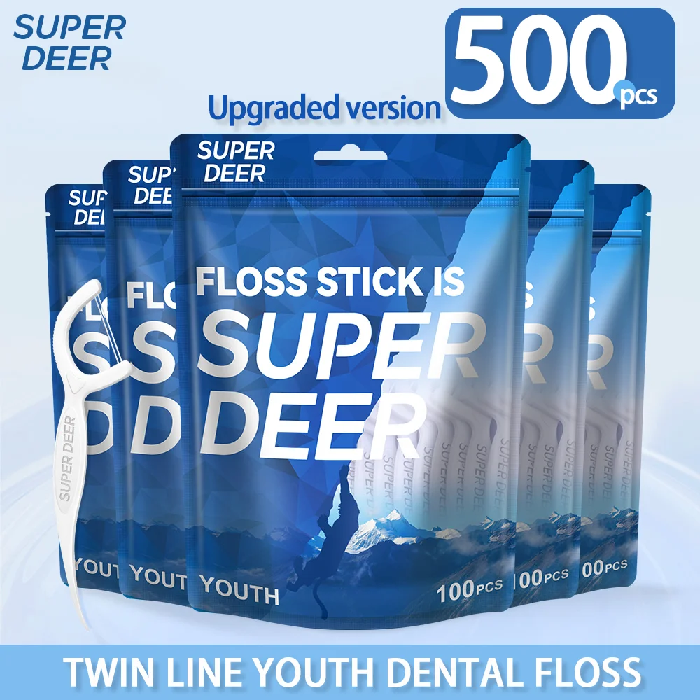 500Pcs Large Bag Super Deer Twin Line Dental Floss Stick For Braces Orthodontics Disposable Floss Toothpicks Oral Care Tool