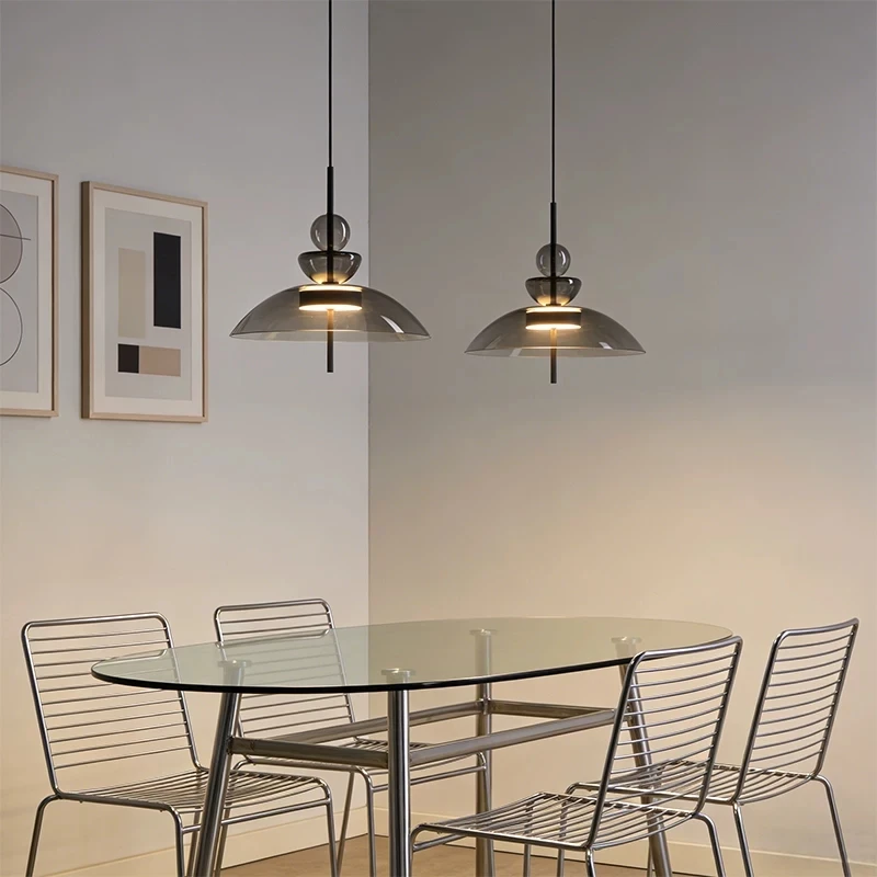 Minimalist Nordic glass pendant light, bedroom, foyer, dining room, kitchen LED12w pendant light, smoke gray pendant light