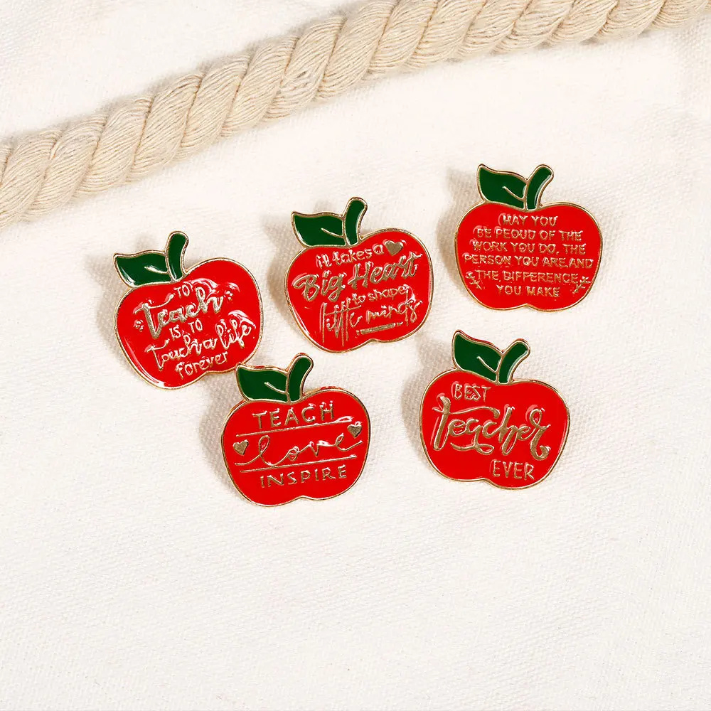 Red Apple Fruit Brooch Teacher's Day Gift Cartoon Creative Enamel Pins Teacher's Superpower Jewelry Bag Denim Teachers Lapel Pin