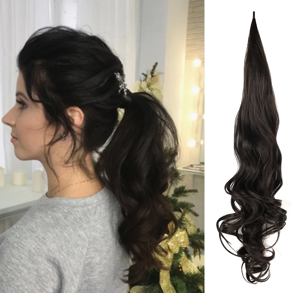 

26inch Synthetic Flexible Wrap Around PonyTail Long Ponytail Extensions Brown Ponytail Hairpieces for Women Flexible Ponytail