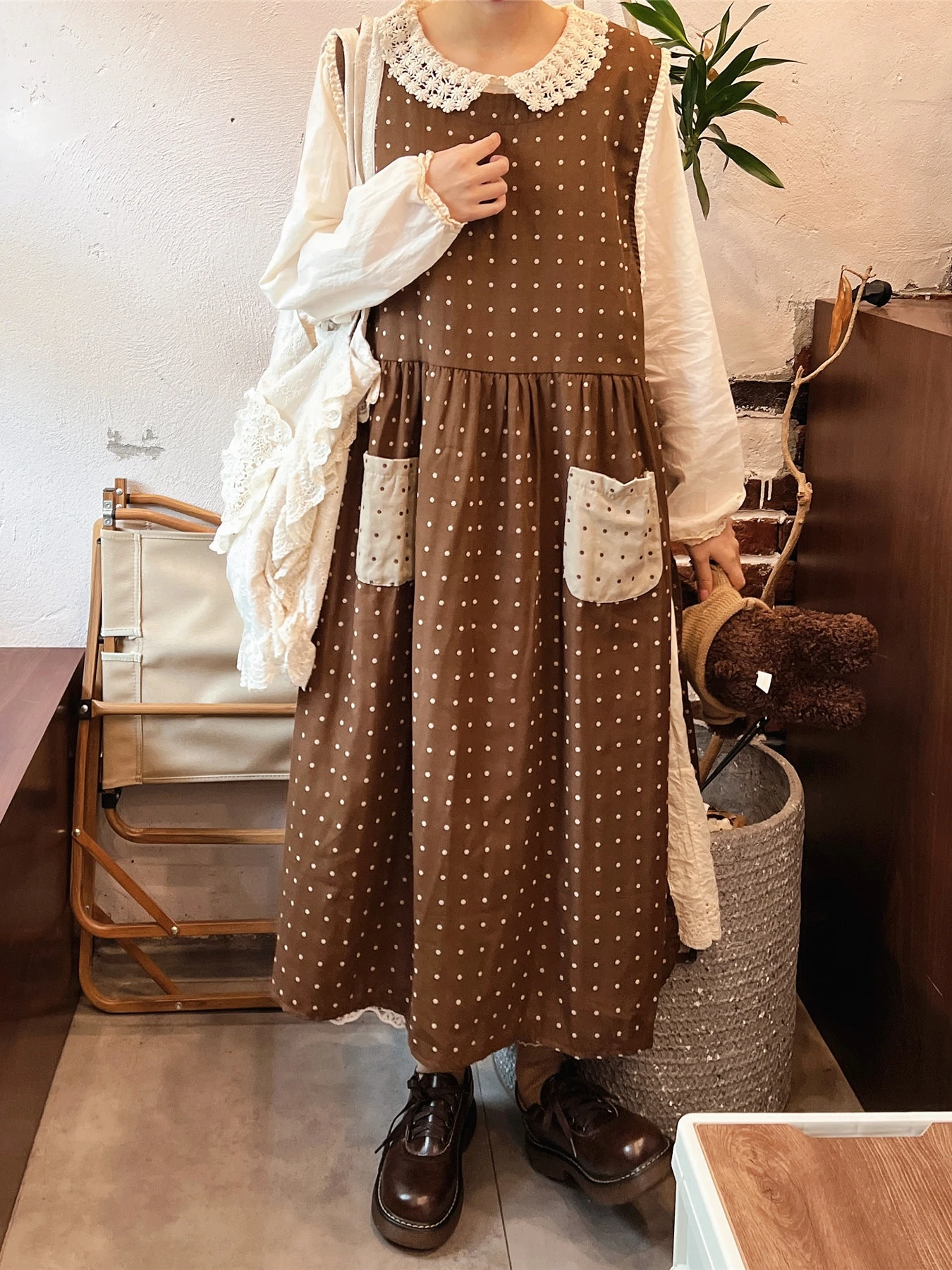 Vestidos Vintage Harajuku Round Collar Wave Point Long Dresses Korean Fashion Preppy Loose Sleeveless Japanese Kawaii Vest Dress