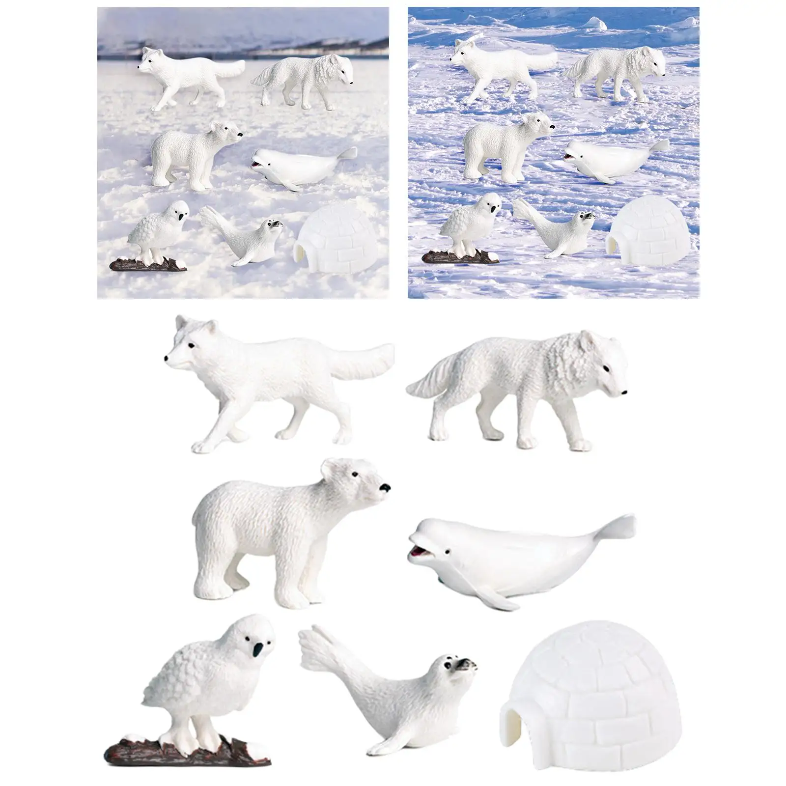 2x Animal Figurines Arctic Animals Toys for Home Decor Toddlers Kids Birthday Gift