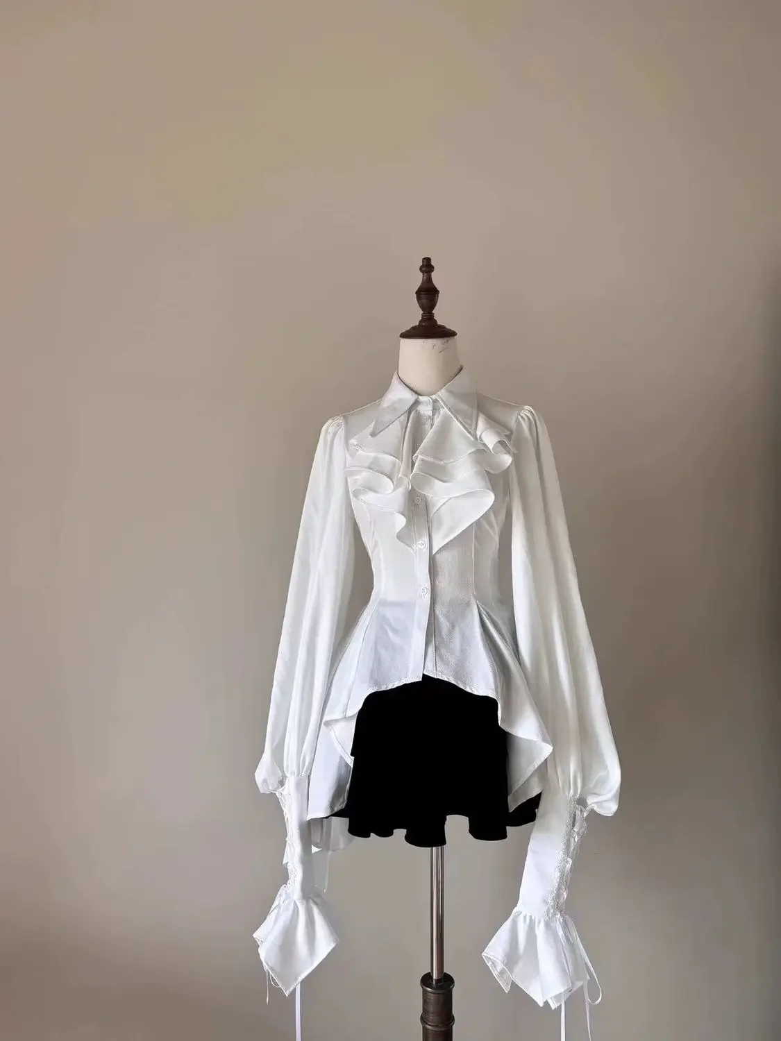 Cool Goth Lolita Shirt 2026 Summer New Ruffle Edge Horn Long-sleeve Blouse Women Slim Button-up Shirts Blusas Camisas De Mujer