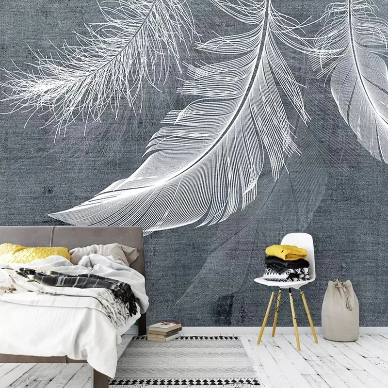 Customized Modern Simple White Feather Photo Mural Wallpaper Nordic Living room sofa TV background wall bedroom restaurant Hotel