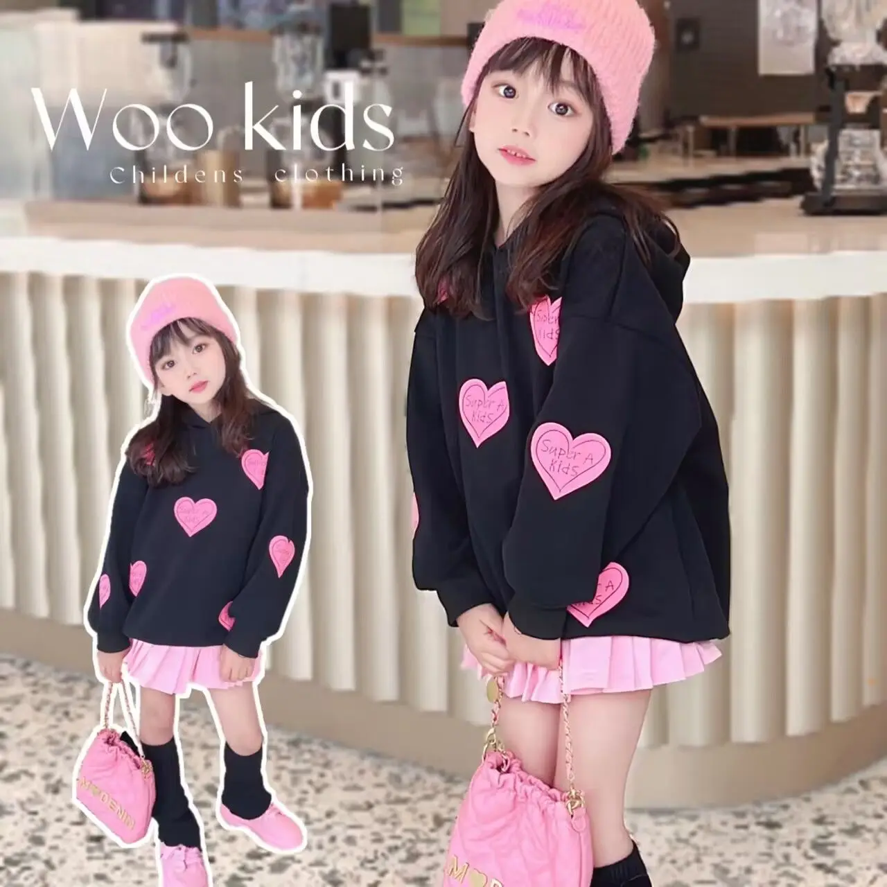 

Girls' Hooded Sweatshirt 2025 New Spring and Autumn Style Children's Sweet Top and Stylish Pleated Skirt Set