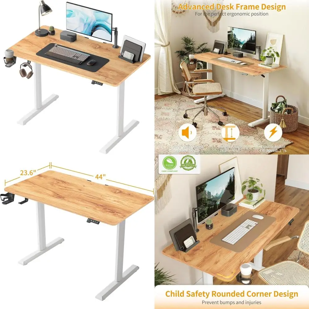 

24W x 44L Adjustable Electric Desk, Ergonomic Standing Desk for Home Office, Split Top in Light Rustic Brown