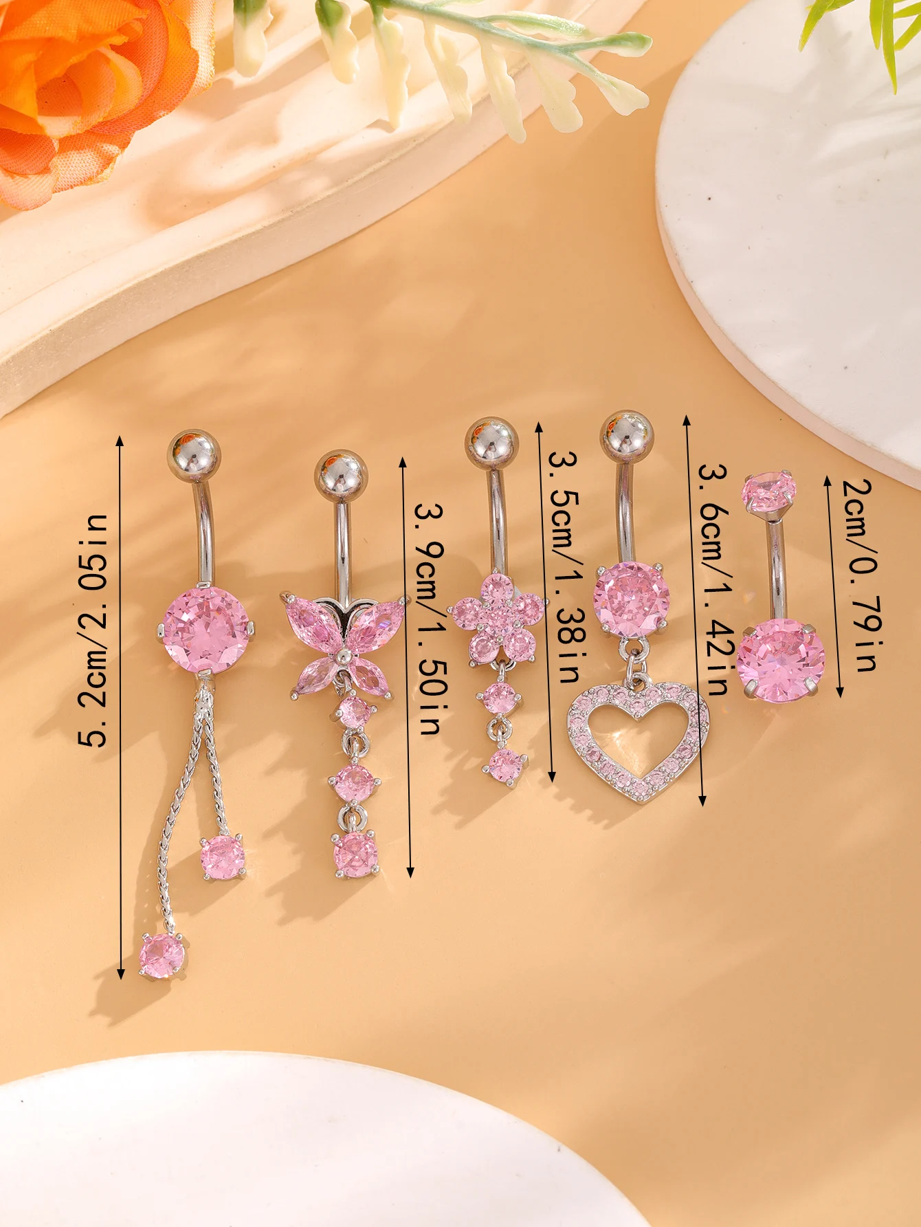 4-5pcs/lot Chain Tassel Pendant Belly Button Rings Set Belly Piercing 14G Butterfly Curved Navel Piercings Jewelry for Women