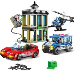 655Pcs City Police Catch Bank Robber Sets Building Blocks SWAT Vehicle Helicopter Policeman Thieves Figures Bricks Toys Children