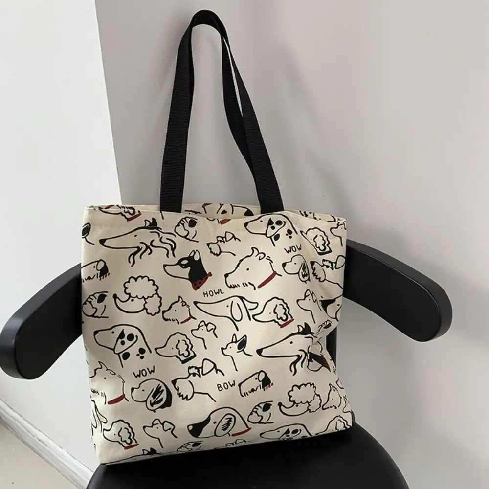 Fabric Tote Bag The New Lazy Minimalist Style Large Capacity Design Canvas Bag Cat and Dog Illustration Handbags Shop