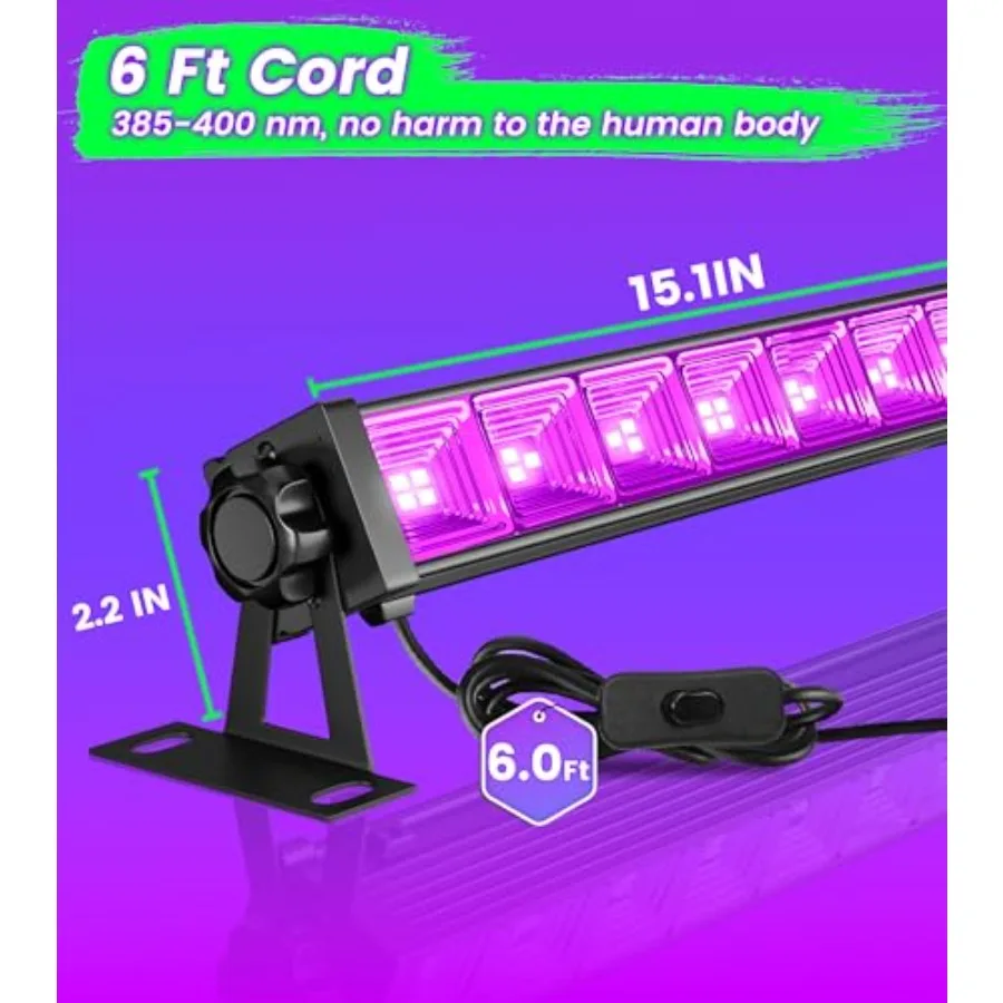 4W Pack LED Black Light Bar, Blacklight Light Up to Lagre Area with Feet Cable+Switch+Plug, Glow Party Light Supply for Hallowe view 4
