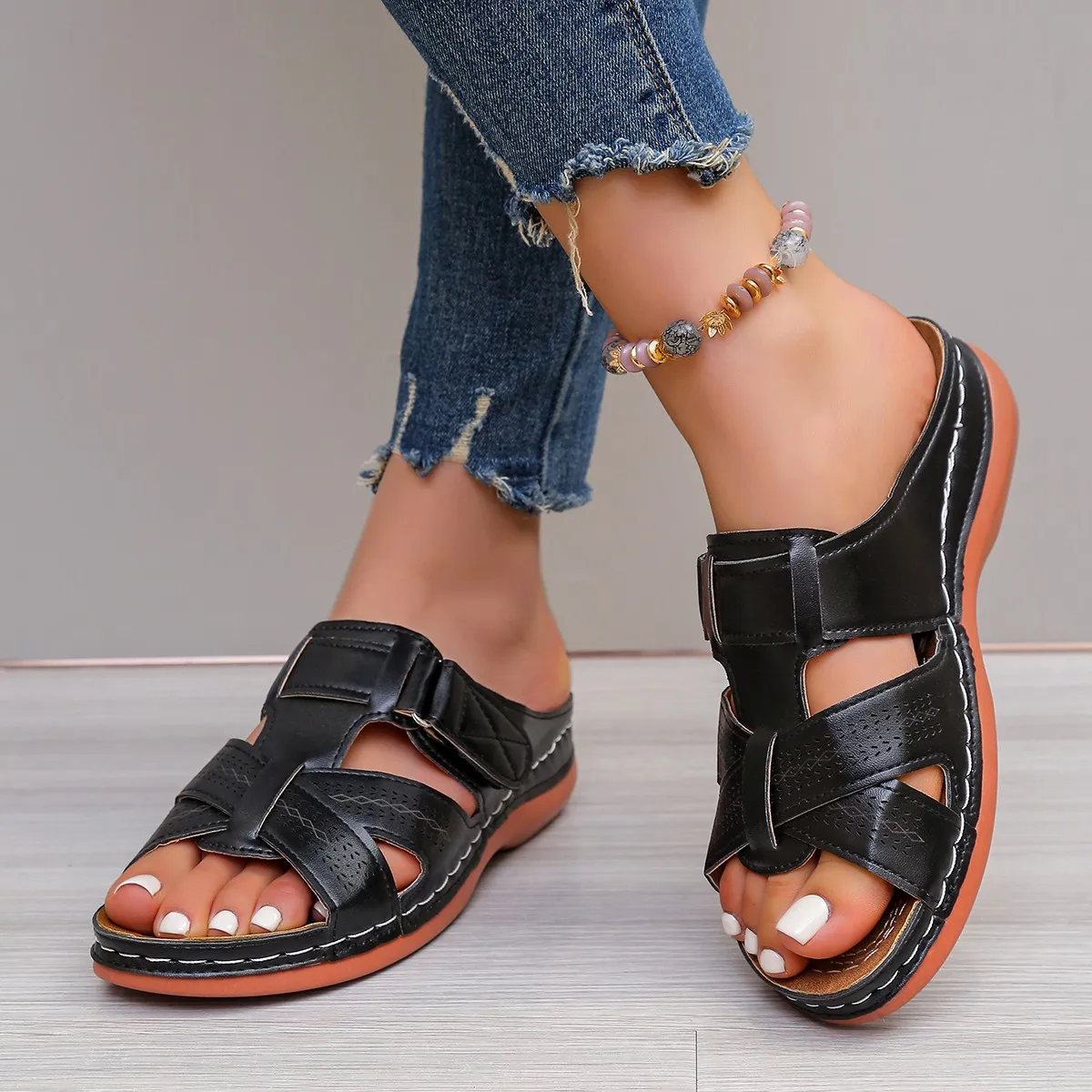 

New Summer Women Wedge Slippers Premium Orthopedic Sandals Open Toe Casual Slippers Female Platform Retro Shoes Slides Women