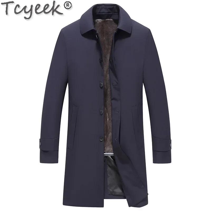 Tcyeek Real Mink Fur Coat Men 2025 Hooded Winter Mens Clothes Mid-length Parka Warm Real Fur Coats New Style Куртка Мужская