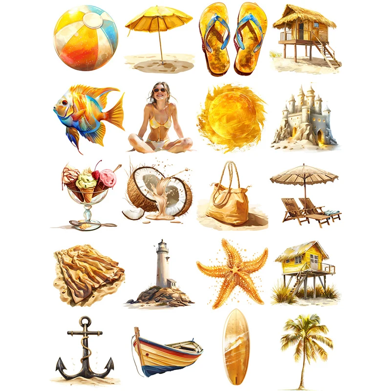 20Pcs/Pack Summer Beach Sticker DIY Craft Scrapbooking Album Junk Journal Decorative Stickers