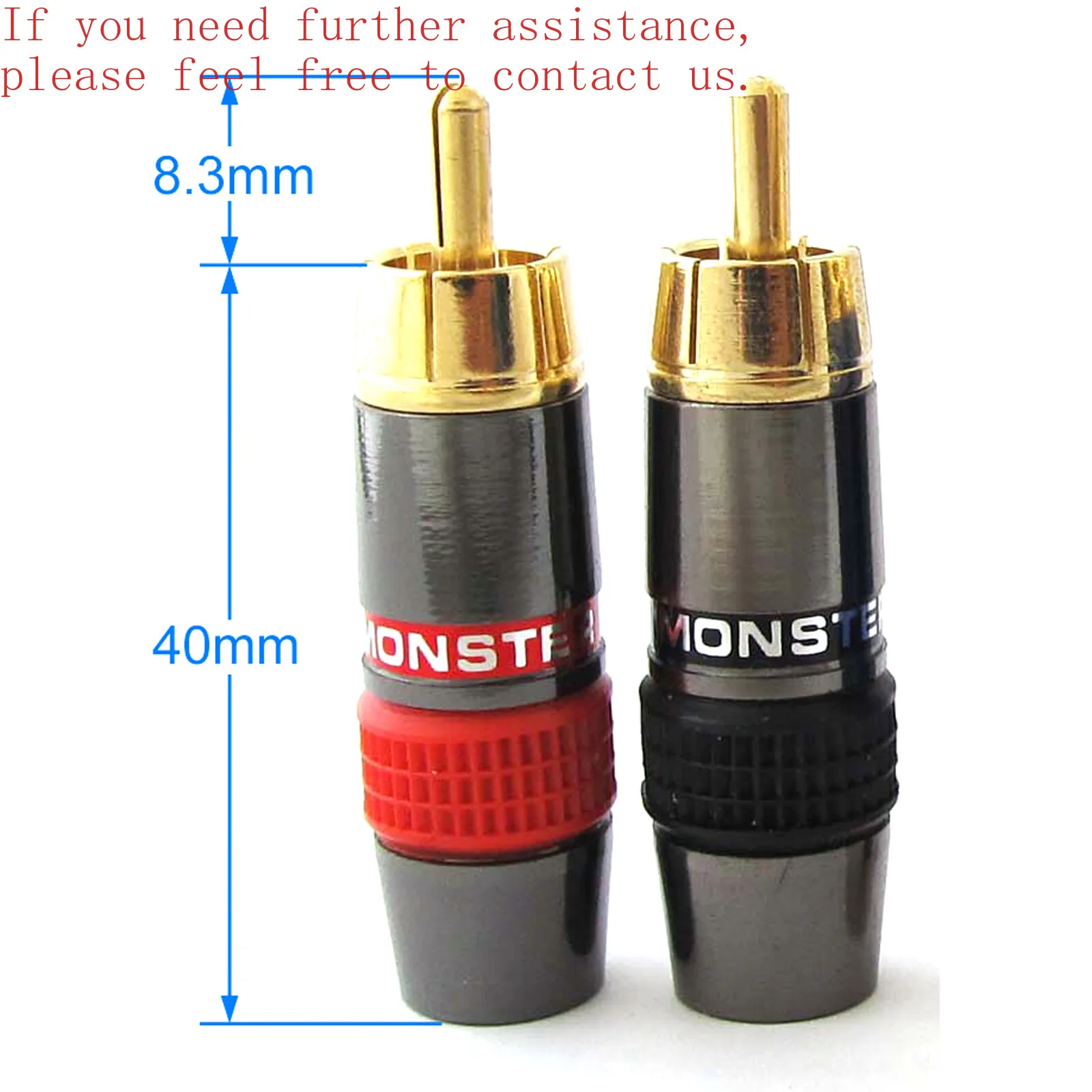 

For 50 Piece Monster Gold Plated Brass RCA Male Plug Welded 8mm Cable Amplifier Connectors -