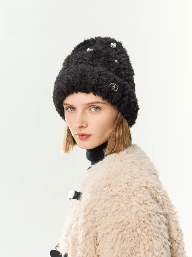 elle-レディース-ニットロングプラッシュハット-冬用-アウトドア-おしゃれ-暖かい-可愛い-小顔効果-耳当て付き-ニットウールキャップ