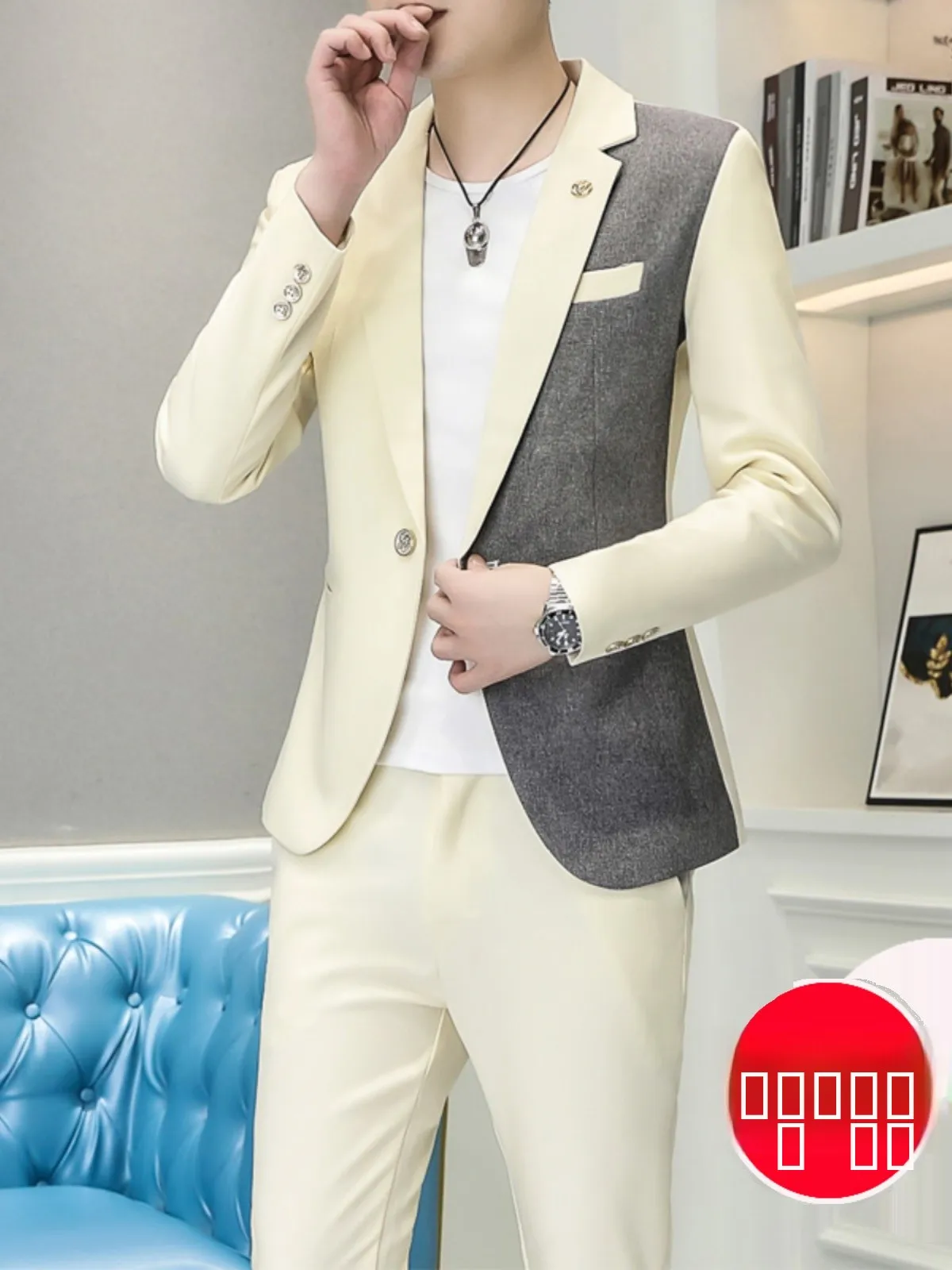 

Мужской повседневный костюм Slim Fit в корейском стиле: легкий, модный, для весны и осени, уличный и деловой стиль, верхняя одежда