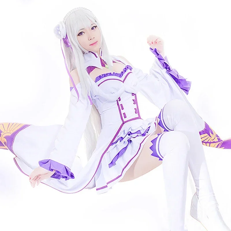 Anime Re Life in A Different World From Zero Emilia Dress Cosplay Costume Maid Uniform Suit Halloween Costume