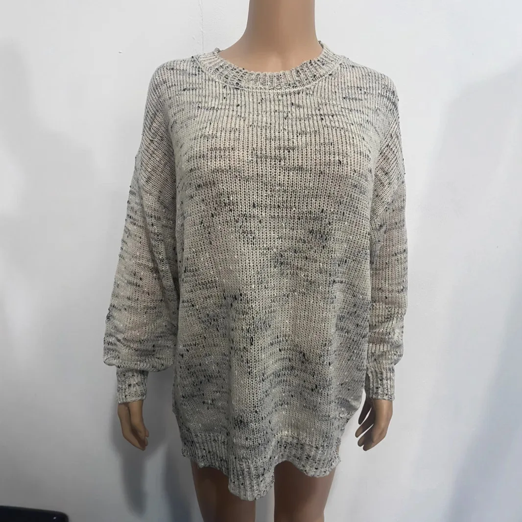 الهندسة طباعة محبوك المرأة س الرقبة سترة موضة فضفاضة طويلة الأكمام الإناث البلوز 2025 الخريف تخفيف البلوز القمم خمر #5