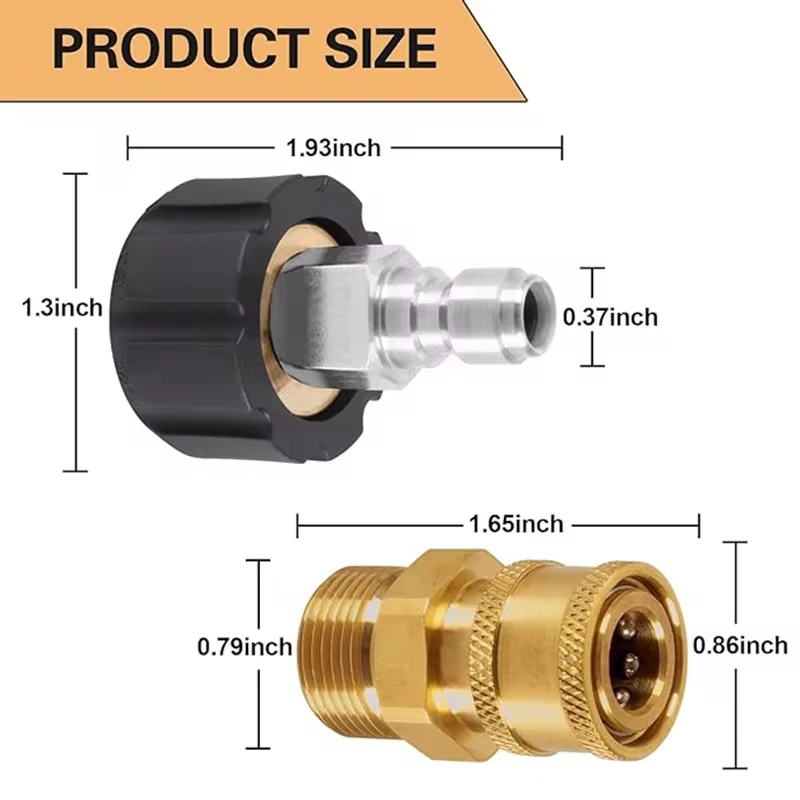 Pressure Washer Adapter Sets M22 to 1/4 Inch Quick Connector Kit Quick Connect Gun to Hose for Attach a Hose to The Water Pumps