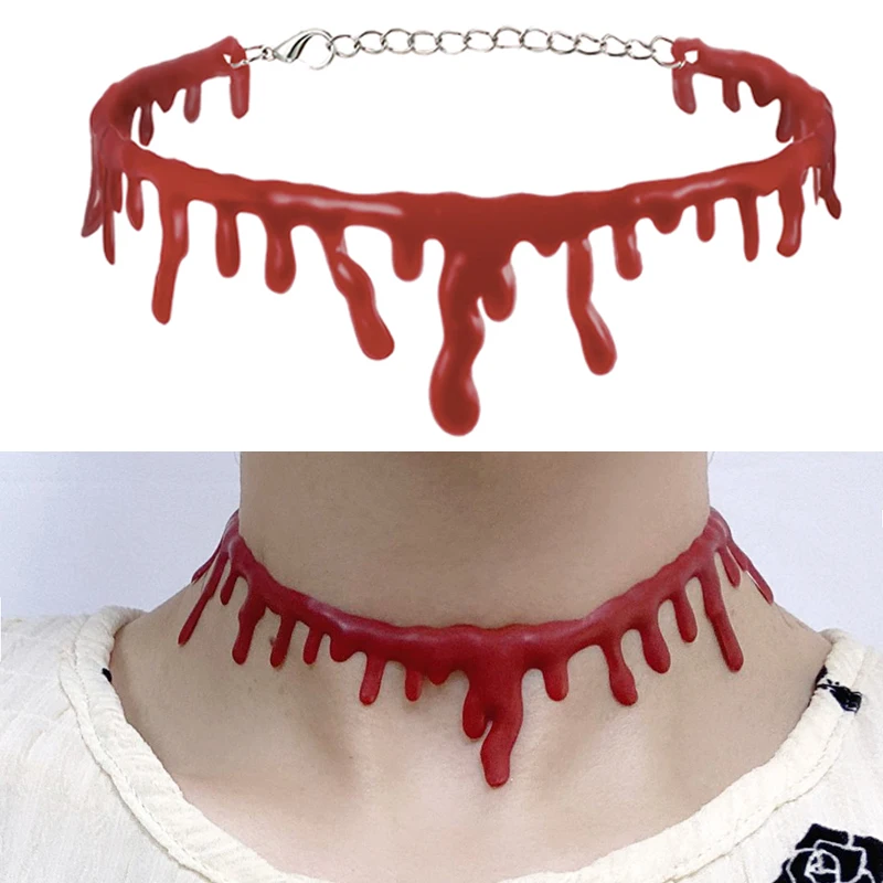 Halloween Dripping Blood Necklace Horror Vampire Bloody Choker Halloween Party Decorati Horror Props Kids Toy Gift Haunted House