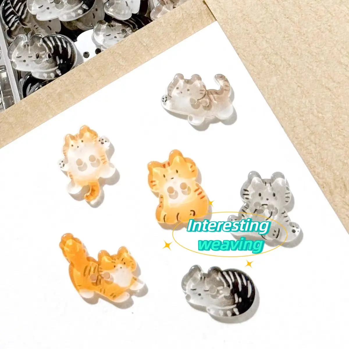 30pcs Cute Cartoon Cat Buttons, DIY Fun Handmade Sewing Clothing Decorations , Hairband String Ornaments, Orange Cat Buttons