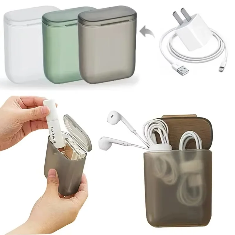 Portable Data Cable Storage Box Dustproof Transparent Mobile Phone Charger Cable Wire Container Box For Office Home Desktop Desk