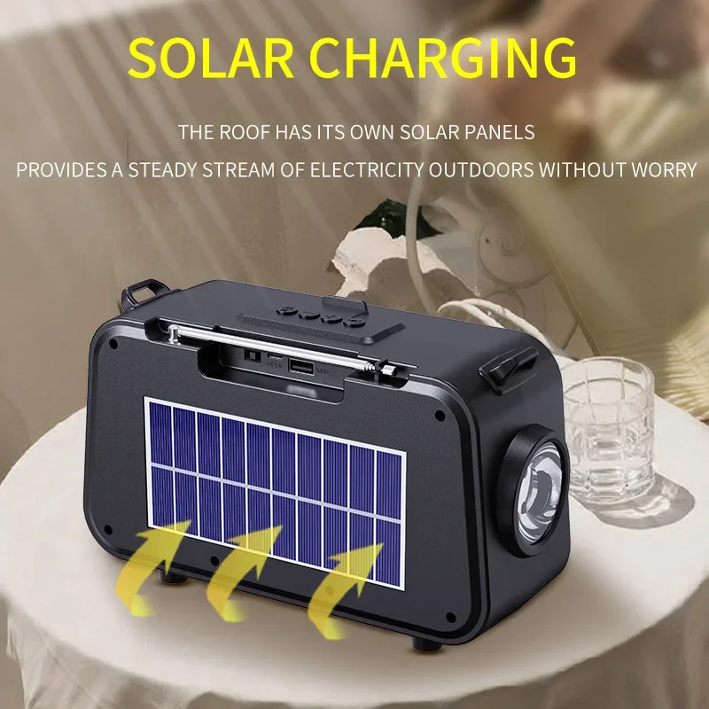 Portable Wireless Bluetooth Speaker DV-618 Solar Charging Strong Flashlight FM Radio U Disk TF Card Play Hifi Stereo Sound Box