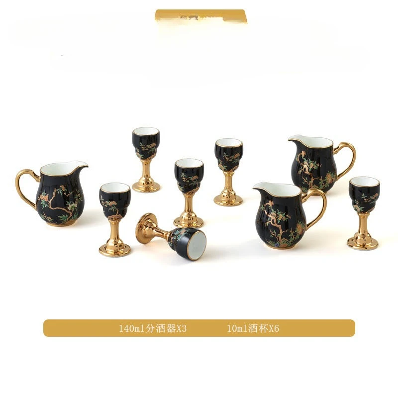 Home, ceramic wine set, 9-head gold-painted wine dispenser, wine glass gift box.