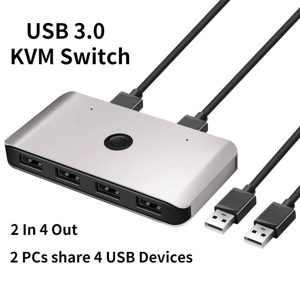 

USB KVM Switch USB 3.0 2.0 Switcher KVM Switch for Windows10 PC Keyboard Mouse Printer 2 PCs Sharing 4 Devices USB Switch