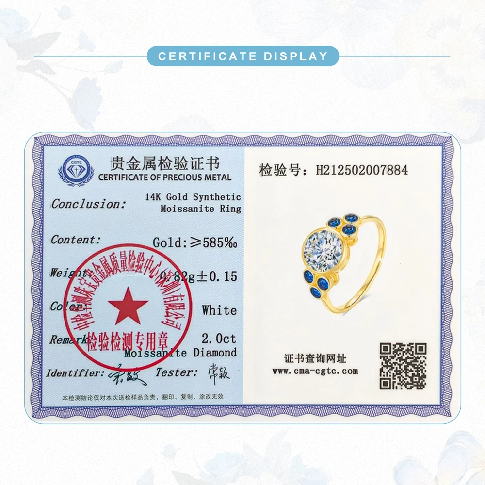 

14K Yellow Gold Au585 New in Rings for Girls 2ct Round Cut Moissanite Woman rings Bridal Jewelry Party Gift Original Certified