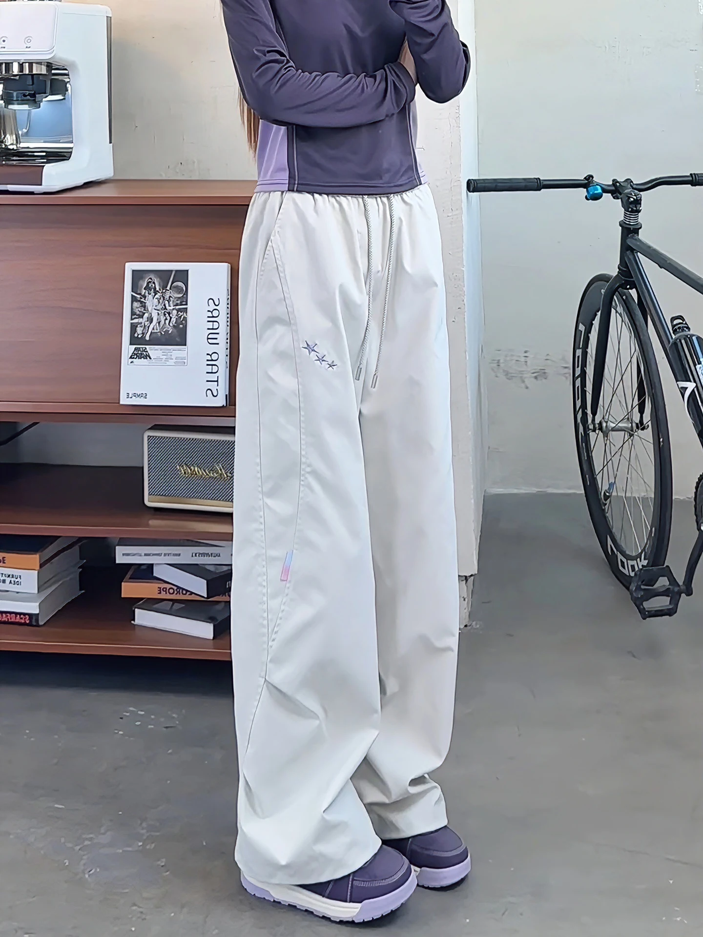 

ay White American Soft ell Cargo Pants Men Women Spring Summer Pleated Embroidered Workwear Straight Casual Sports Pants