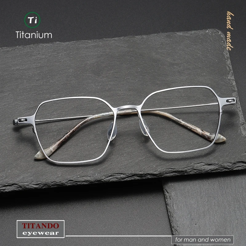 

Italian Design Fashionable Polygonal Pure Titanium frame Function Elastic Hinged for Men Suitable Optical eyewear