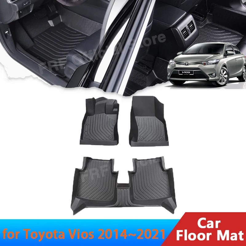 for Toyota Yaris Sedan Vios XP150 2014~2021 2019 2016 Accessories TPE Car Floor Mat Foot Panel Liner Carpet Pad Waterproof Mats