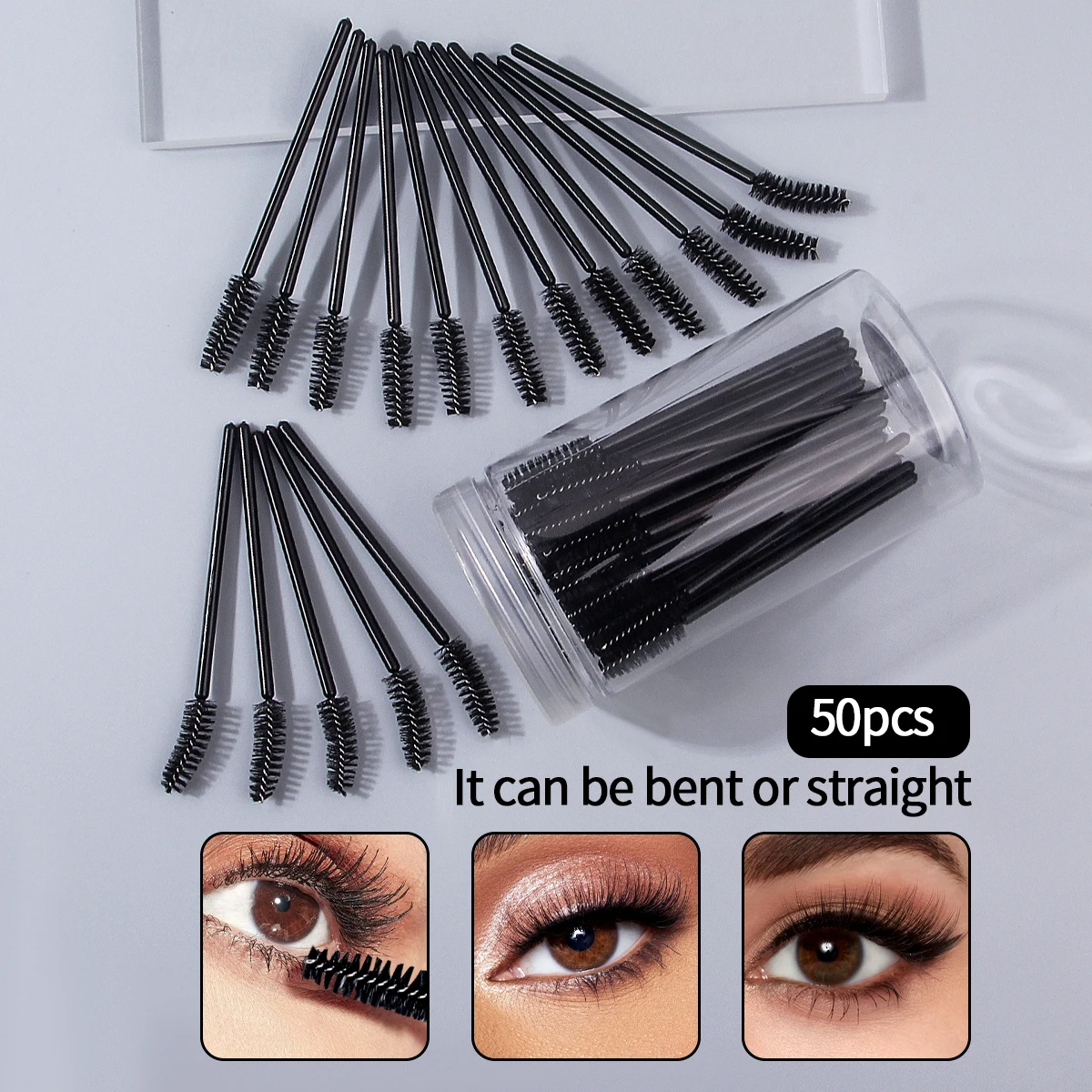 Juego de 50 peines para pestañas y brochas para cejas, conveniente para aplicar rímel y extender pestañas, herramienta de maquillaje portátil