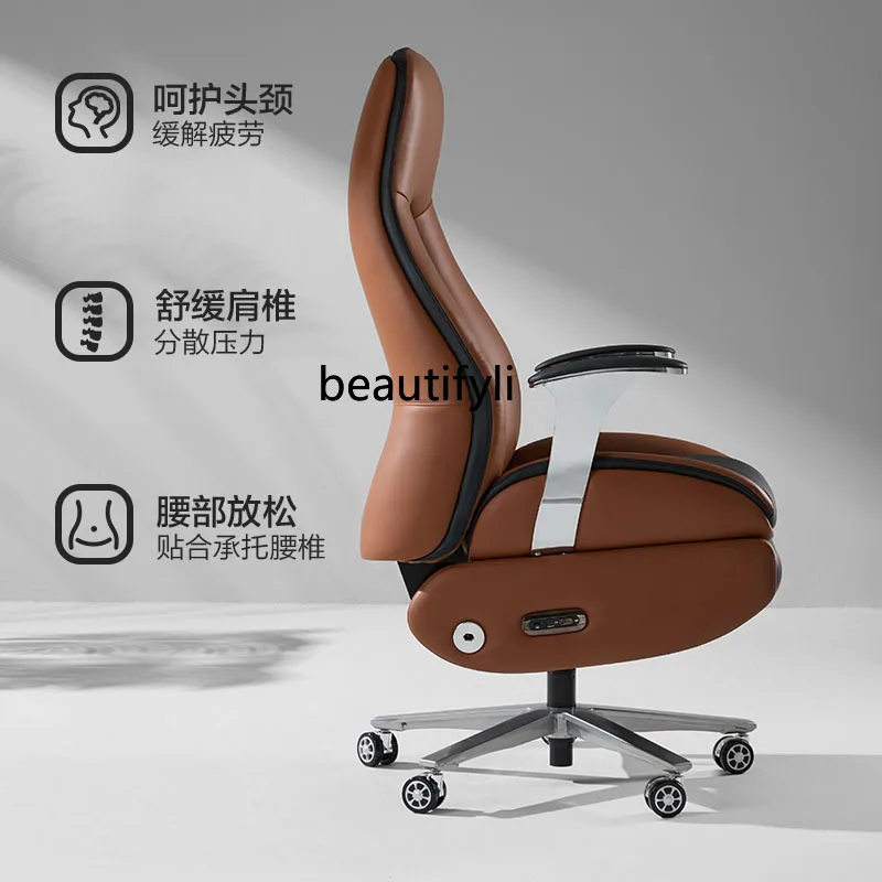 Electric boss, lunch break, home computer, leather comfortable office chair