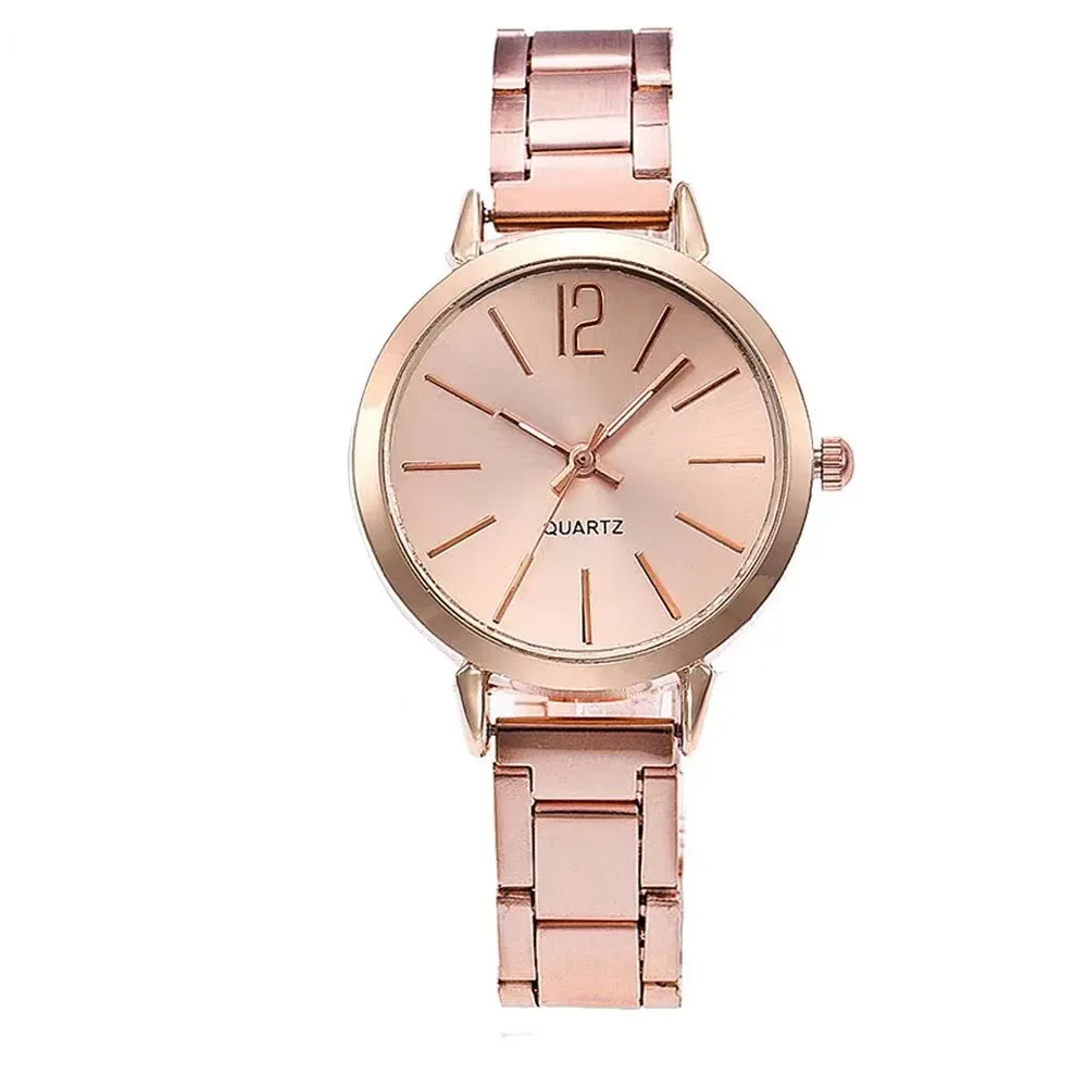 Womens Fashion Simple Digital Alloy Quartz Watch Bracelet 2 Piece Set Luxury Women Simple Dial Ladies Watch Reloj Mujer