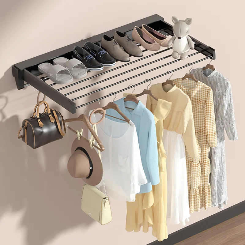 Scalable Drying Rack Wall Mounted Clothes Sun-dry Racks Foldable Shoe Drying Shelf Hidden Household Clothing Hanging Shelves