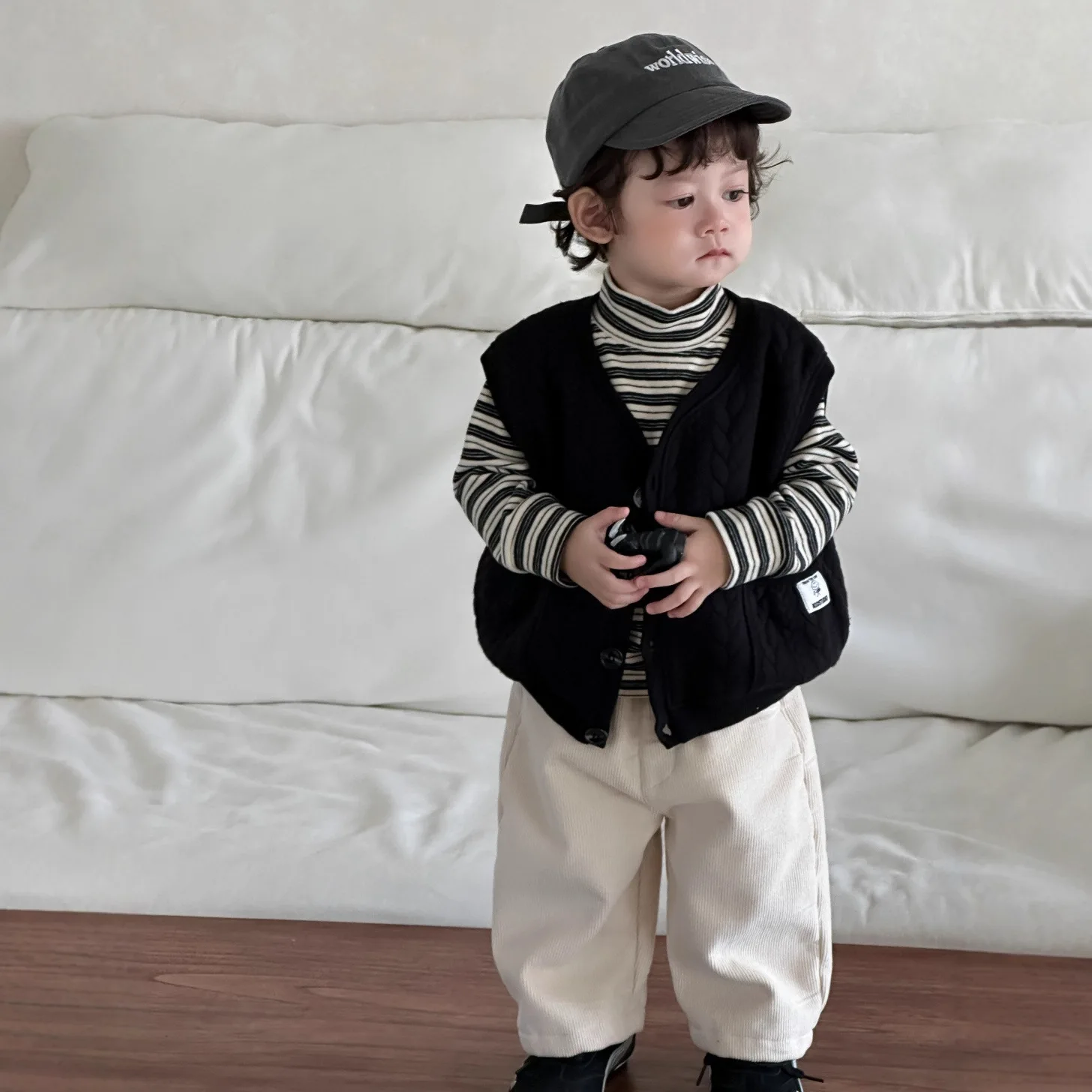 

​​2025 Fall Winter Kids Vest Double Layer Cotton Padded Sleeveless Jacket Korean Style Boys Warm Lined Set