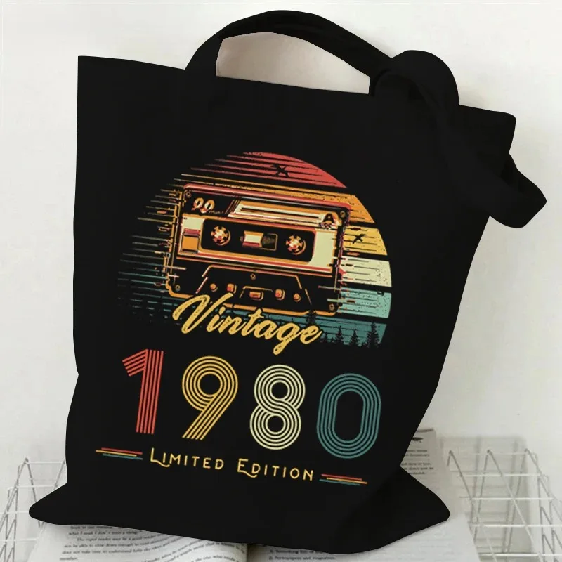 

Vintage Era Radio Pattern Tote Bag Vintage Number 1980 Tote Bag Shopping Bag Large Capacity Shoulder Bag