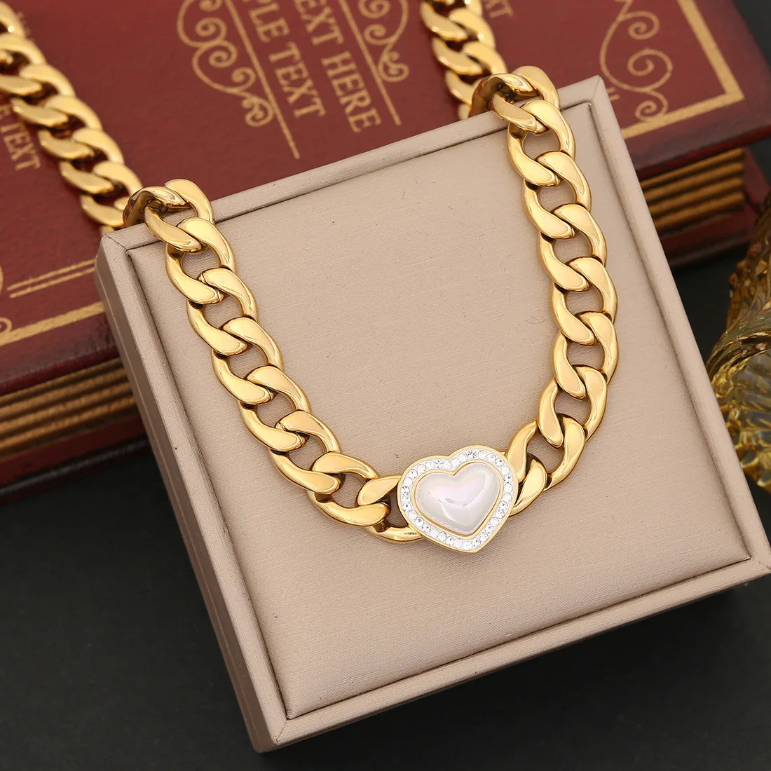 316L Stainless Steel New Fashion Fine Jewelry Set Punk Style Zircon Heart Pearl Charm Chain Choker Necklaces Bracelets For Women