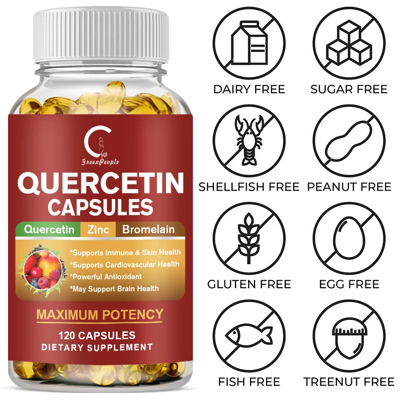 Natural Quercetin with Zinc and Bromelain Supplement Capsules - Supports Immune Health and Energy Levels Antioxidant