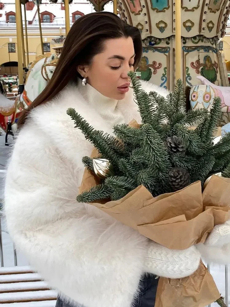 Tossy Fashion Loose Fur Feather Jacket Women's Lapel Long Sleeve Commute Cropped Outwear Winter 2025 Warm Faux Fur Overcoat New