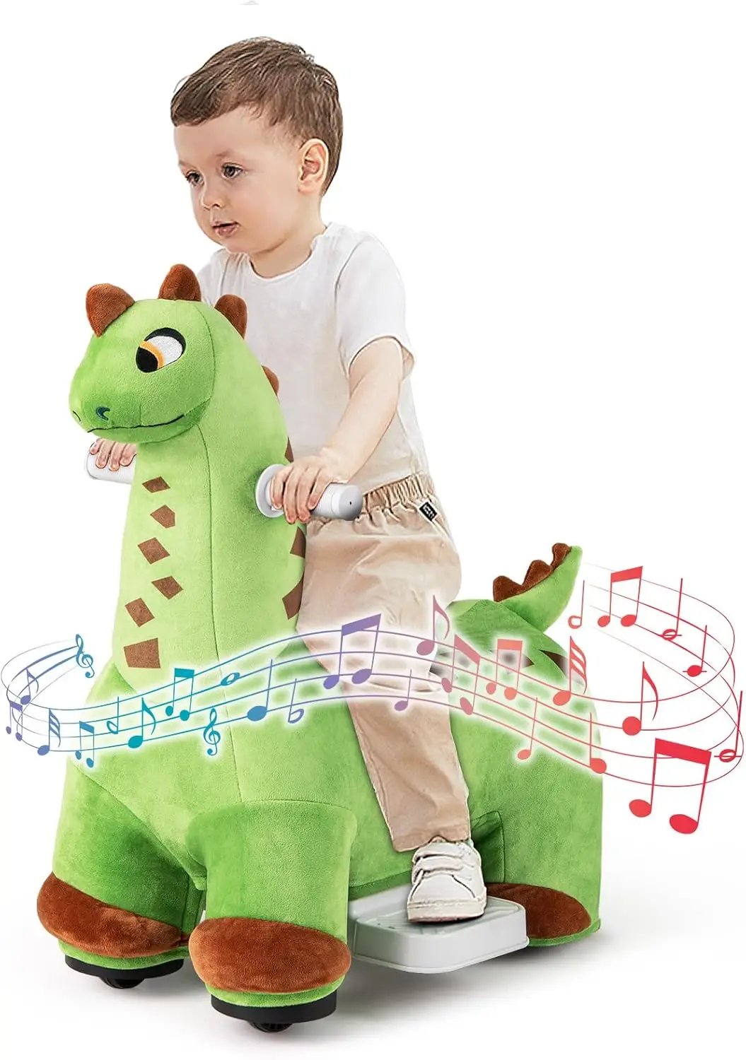 Dinozaur na zabawkowym samochodzie, zasilany akumulatorem 6 V, elektryczny zwierzak z 3 trybami jazdy, muzyka, pedał i wyściełane siedzisko, elektryczny