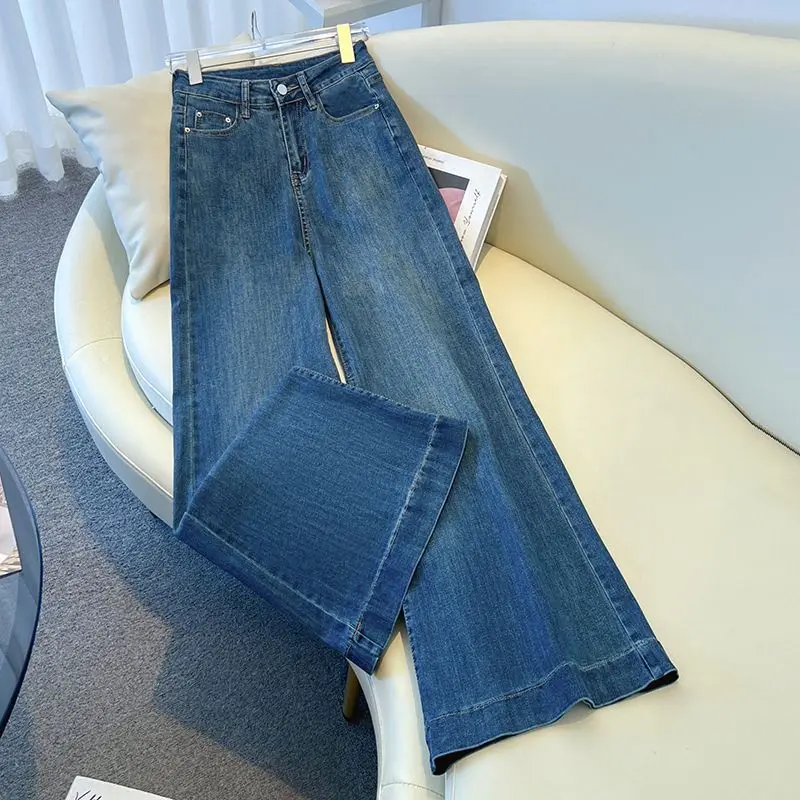 Light-colored Wide-leg Jeans Women's Spring Summer New Pear-shaped Body Loose Covering Large Horn Mopping Long Pants