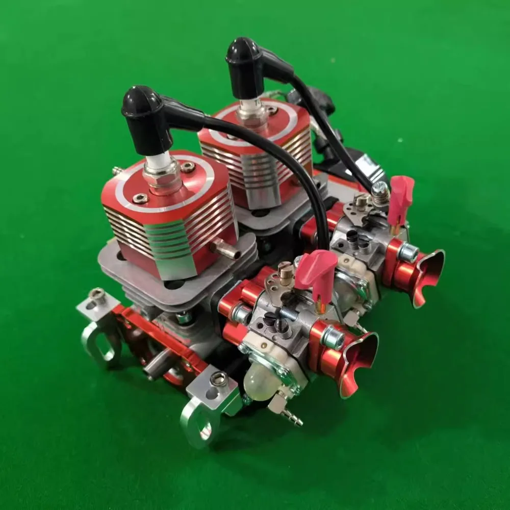 52CC Two-cylinder Two-stroke Water-cooled Engine Model Metal Engine Model Toys Gift for Adult