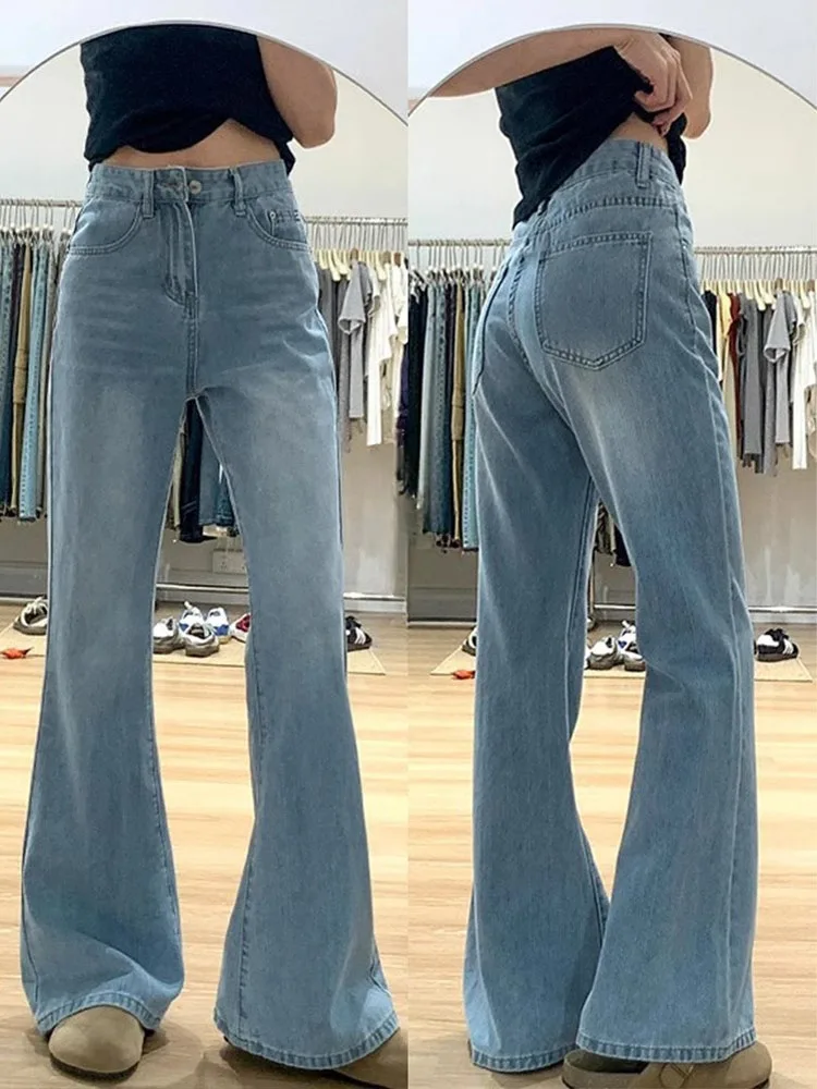 

Легкие джинсы Bell Bot, женские свободные утягивающие джинсы, длинные брюки с высокой талией, удобные джинсовые брюки больших размеров