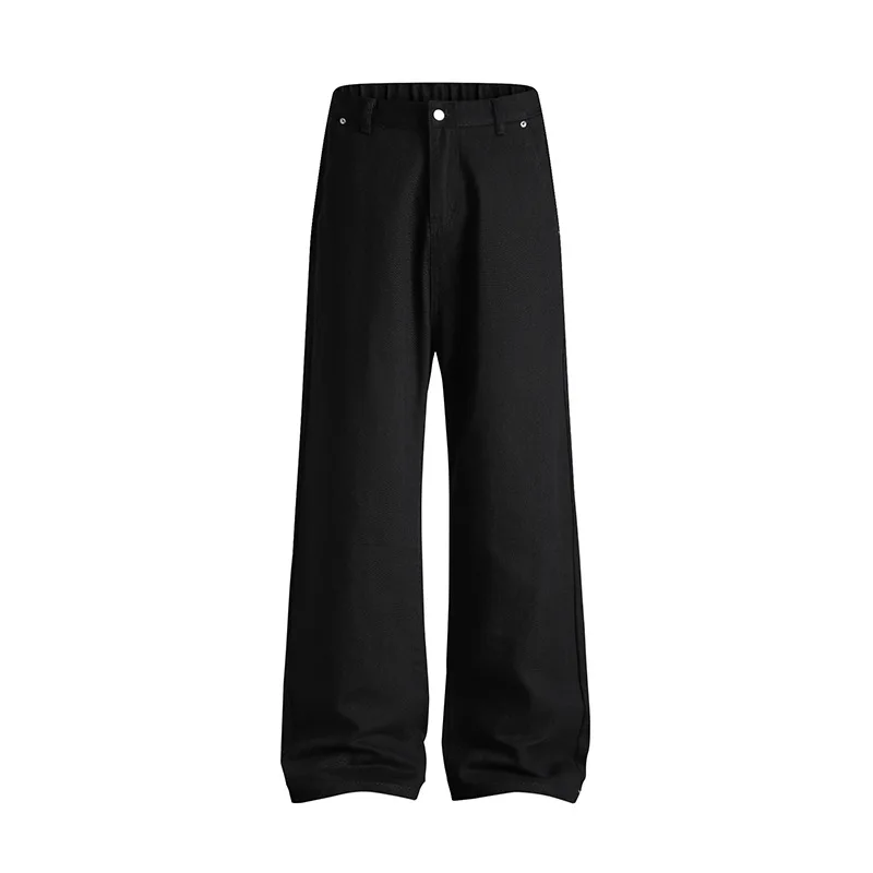 

Men Pant Vintage Jeans Straight Trousers Wide Leg Long Pants Y2k High Street Work Casual Elastic Waist Splice Washed 2026 Summer