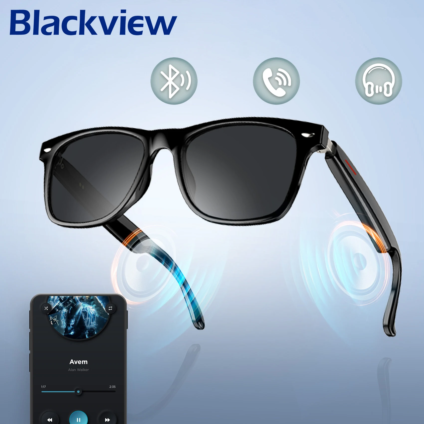 

Blackview New Smart Sunglasses Glasses Outdoor Sport Waterproof Anti-UV Bluetooth Glasses with Mic & Speaker for Men Women Gift