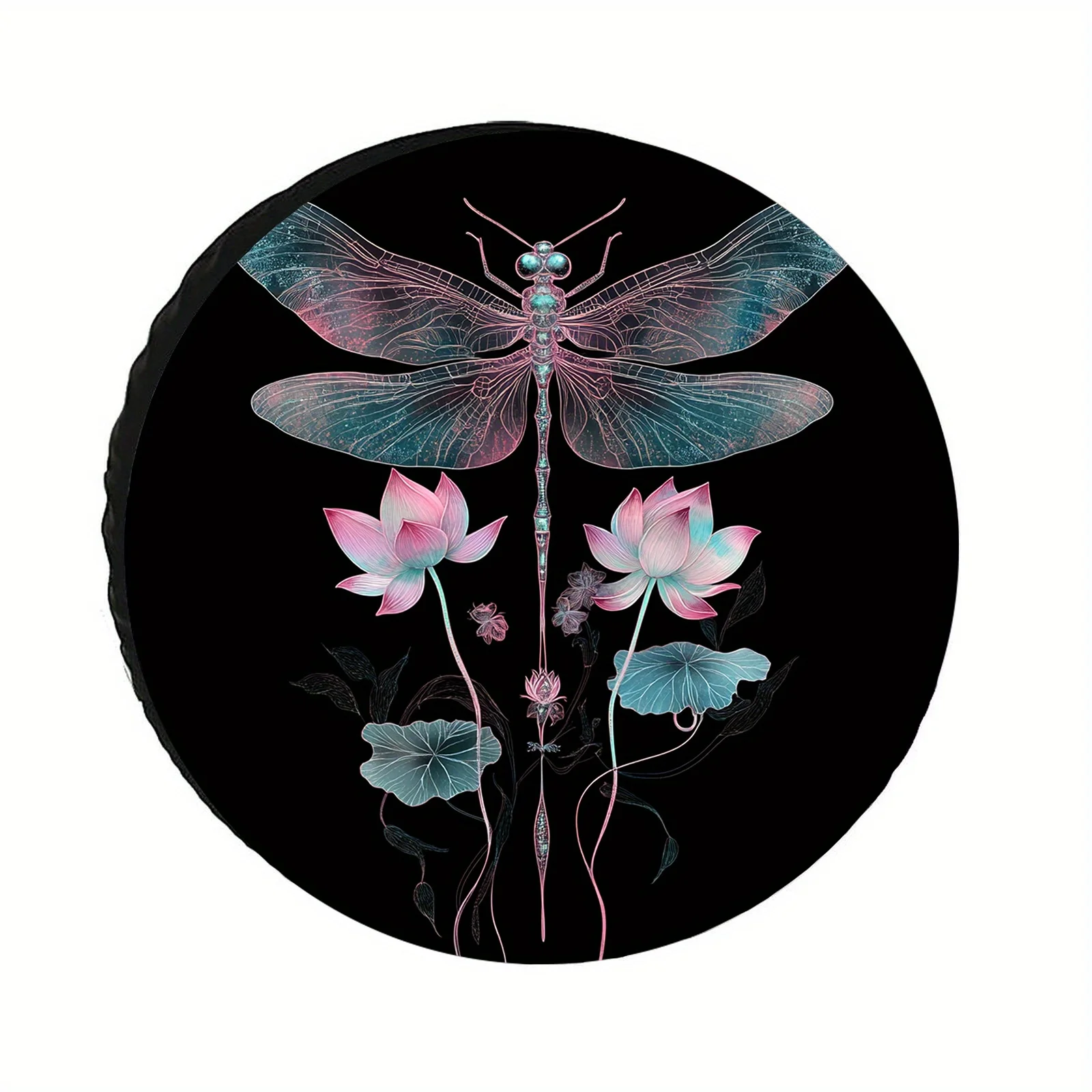 1pc Of High-definition Beautiful Dragonfly And Flower Print Tire Cover, Designed For The Protection Of RVs, Trucks, And Campers.